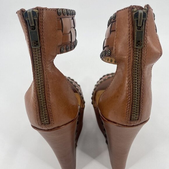 Eric Rutberg Sz 8 Transparent Metro Ankle Wrap Platform Wedge Brown Studded Boho - Picture 13 of 16